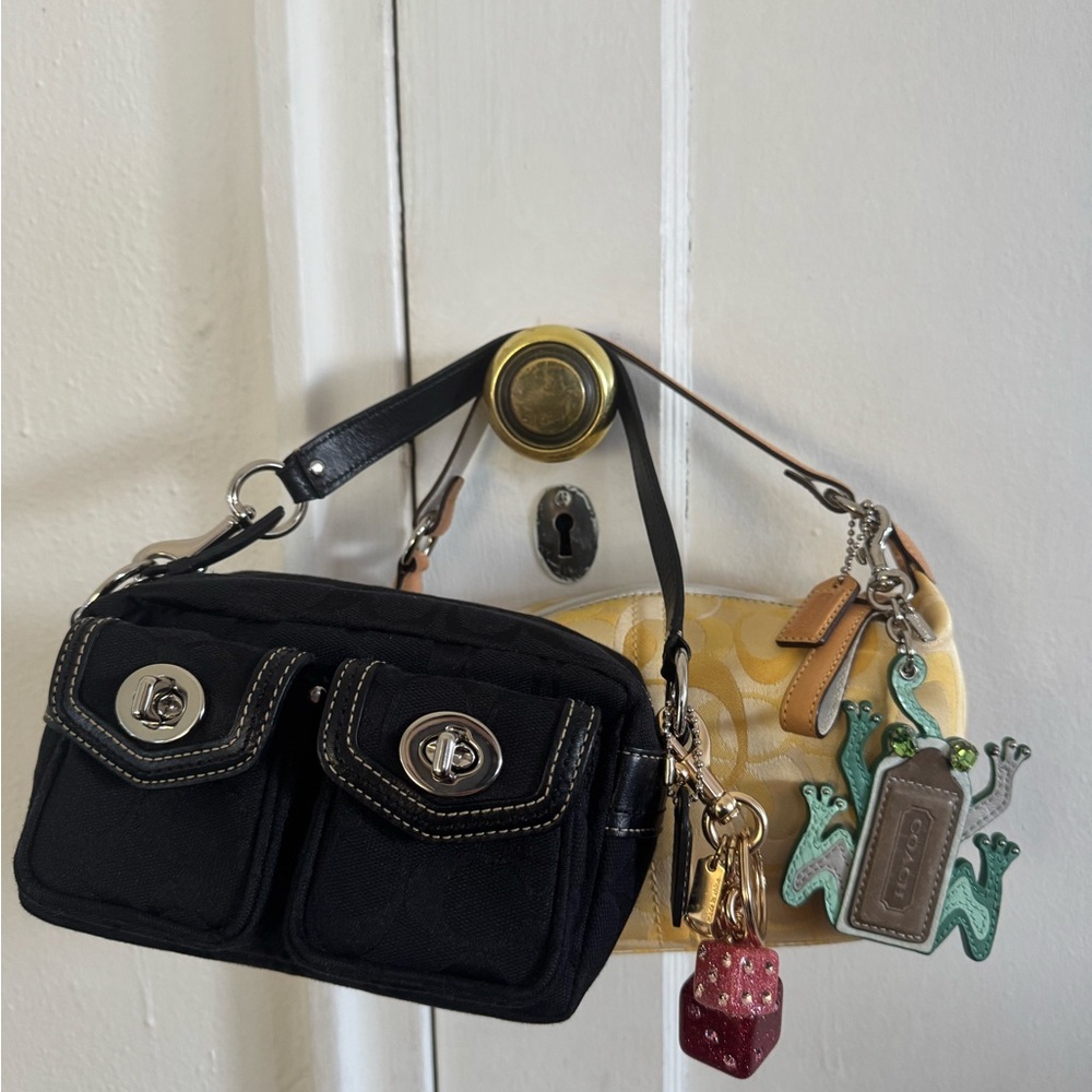 Vintage Coach butter yellow optic purse & mini Legacy bundle (no charms)